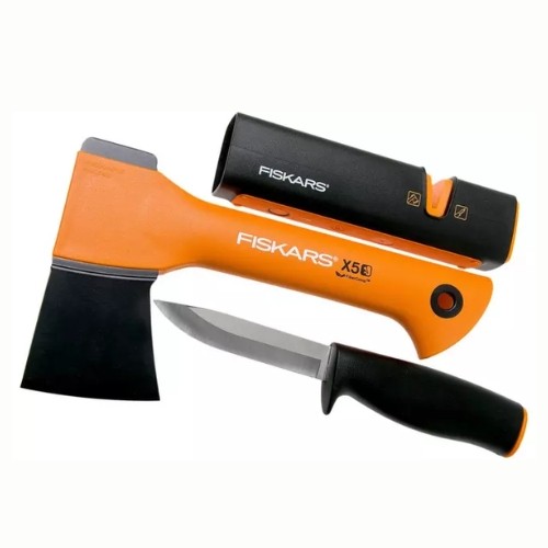 FISKARS X5 set para chimenea con hacha, cuchillo y afilador