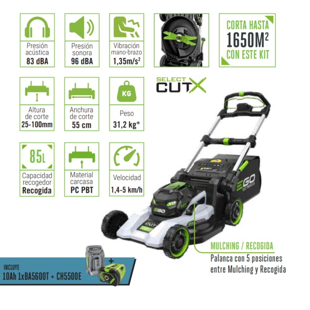 Kit de Cortacésped EGO POWER de 55 CM de Anchura de Corte + Batería y Cargador