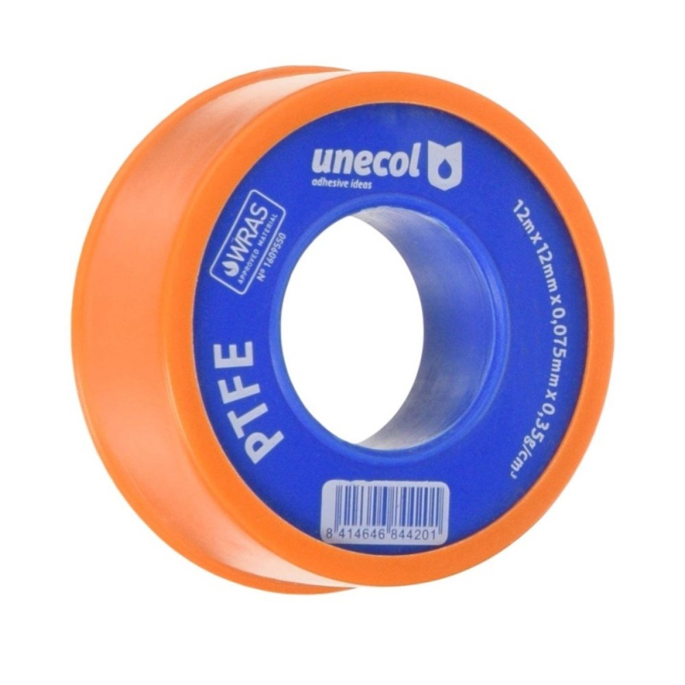Cinta de Teflón UNECOL para Tuberías 12m x 12mm x 0,075mm