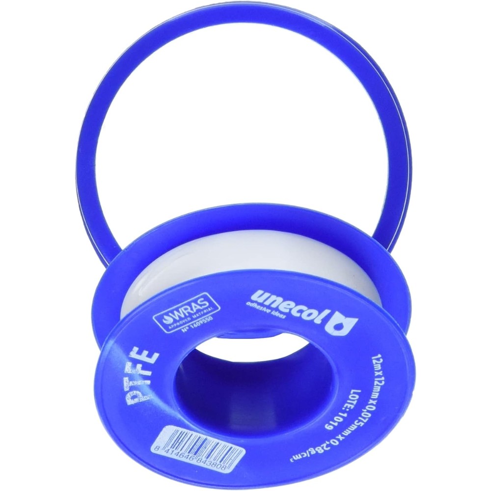 Cinta de Teflón UNECOL para Tuberías 12m x 12mm x 0,075mm