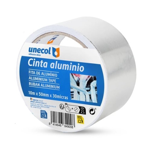 UNECOL Cinta de Aluminio Blanca 10m x 50mm de 30 micras
