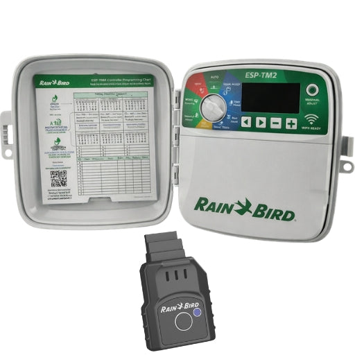 Pack Programador de Riego RAIN BIRD ESP-TM2 4 Estaciones Exterior + Módulo WiFi LNK