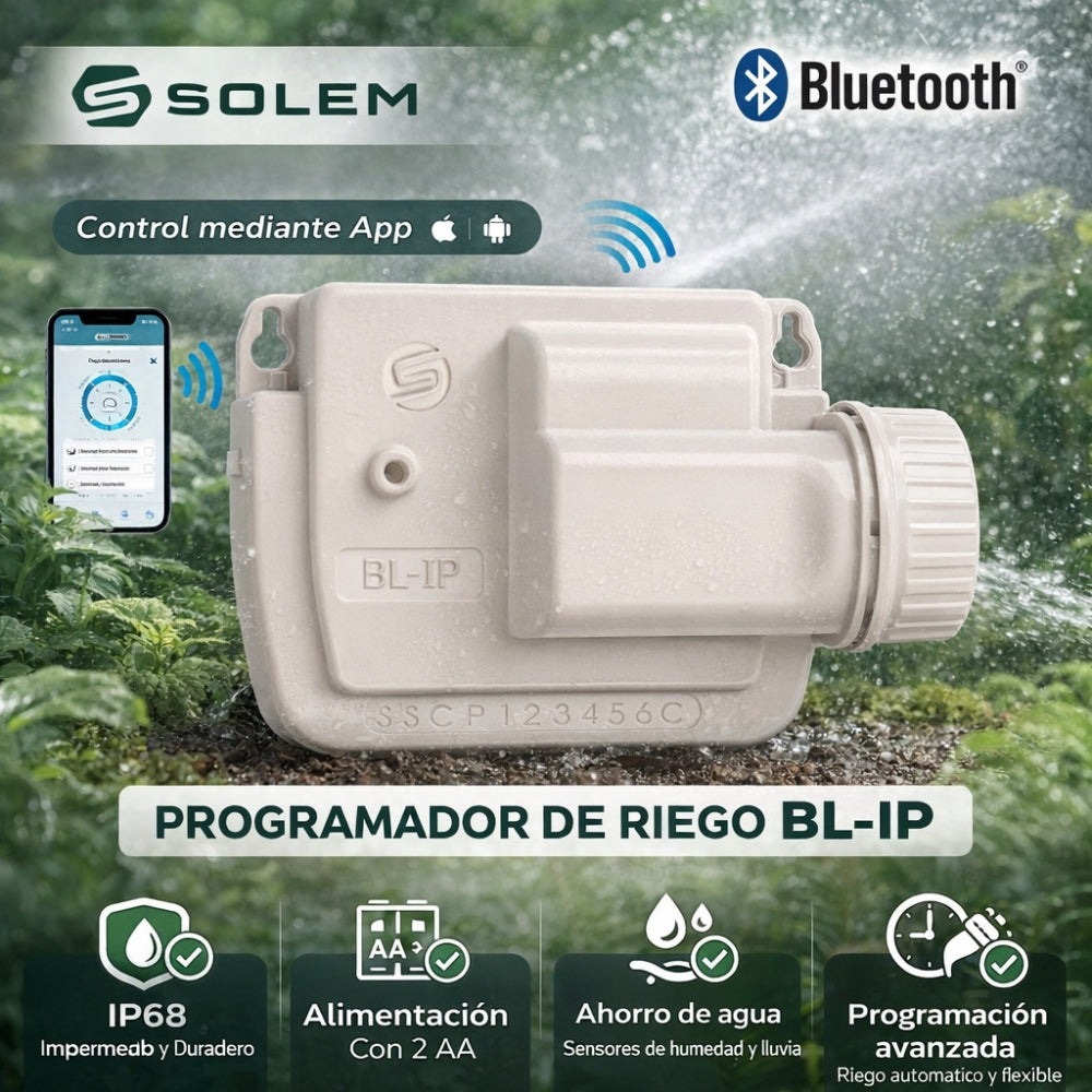 SOLEM BL-IP Programador de Rega a Pilhas com Conexão Bluetooth de 1 Estação
