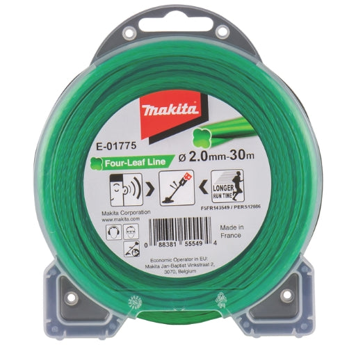 Hilo de nylon Makita Four-Leaf Line 2,0 mm × 30 m verde E-01775