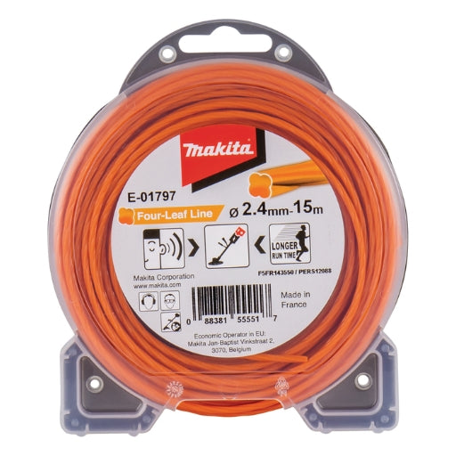 Hilo de nylon Makita Four-Leaf Line 2,4 mm × 15 m naranja E-01797
