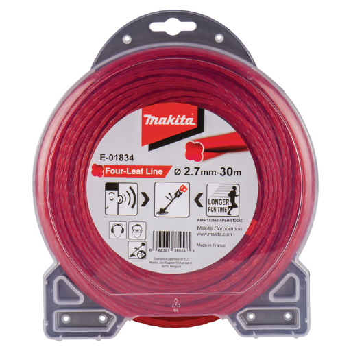 Hilo de nylon Makita Four-Leaf Line 2,7 mm × 30 m rojo E-01834