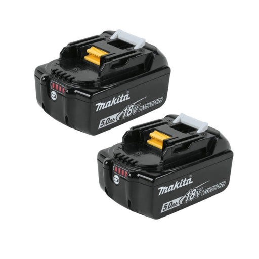 Kit combo Makita LXT 18V DLX2552TJ: taladro DHP492 + miniamoladora DGA504 + 2 baterías 5,0 Ah + cargador